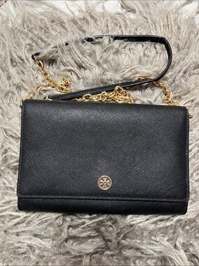 Tory Burch Black Leather Crossbody with Gold Hardware